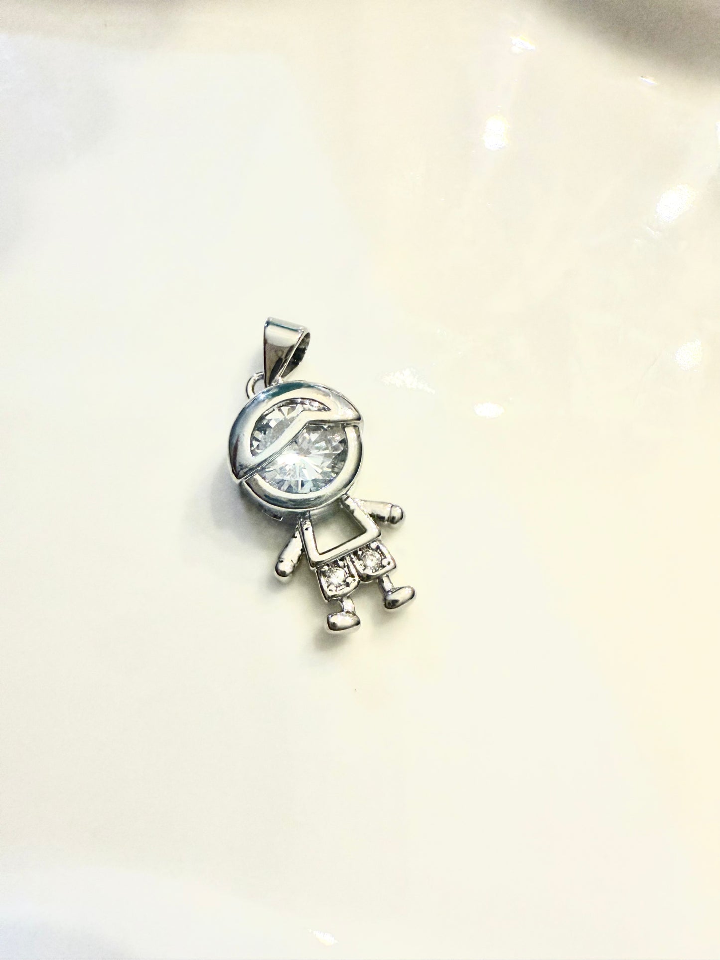 Silver boy Charm with Crystals