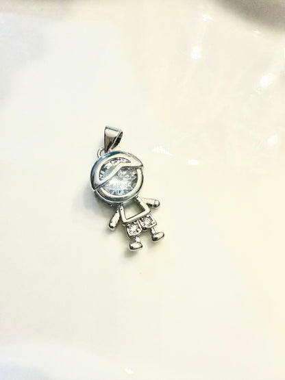 Silver boy Charm with Crystals