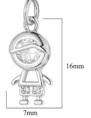Silver boy Charm with Crystals